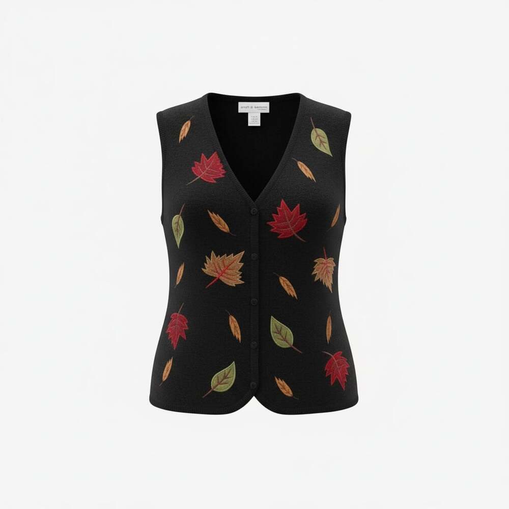 Vintage Croft & Barrow Fall Leaves Embroidered Sweater Vest PL